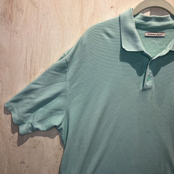 Jamaican Jaxx Polo Shirt Mens size 2XL XXL Green stripe Collared Polo top golf - Picture 3 of 7